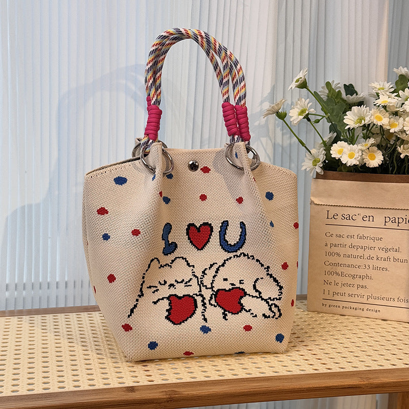 Knitted Buckle Bag Portable Large Capacity